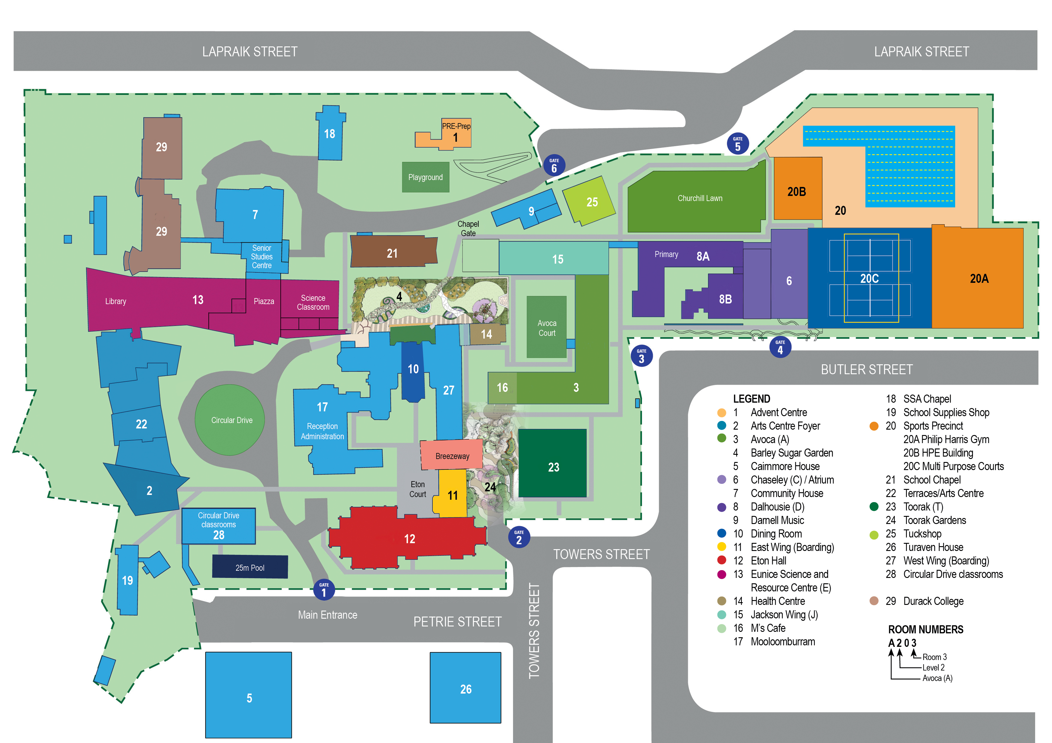 Map of school w Sports Precinct Alphabetical 2022