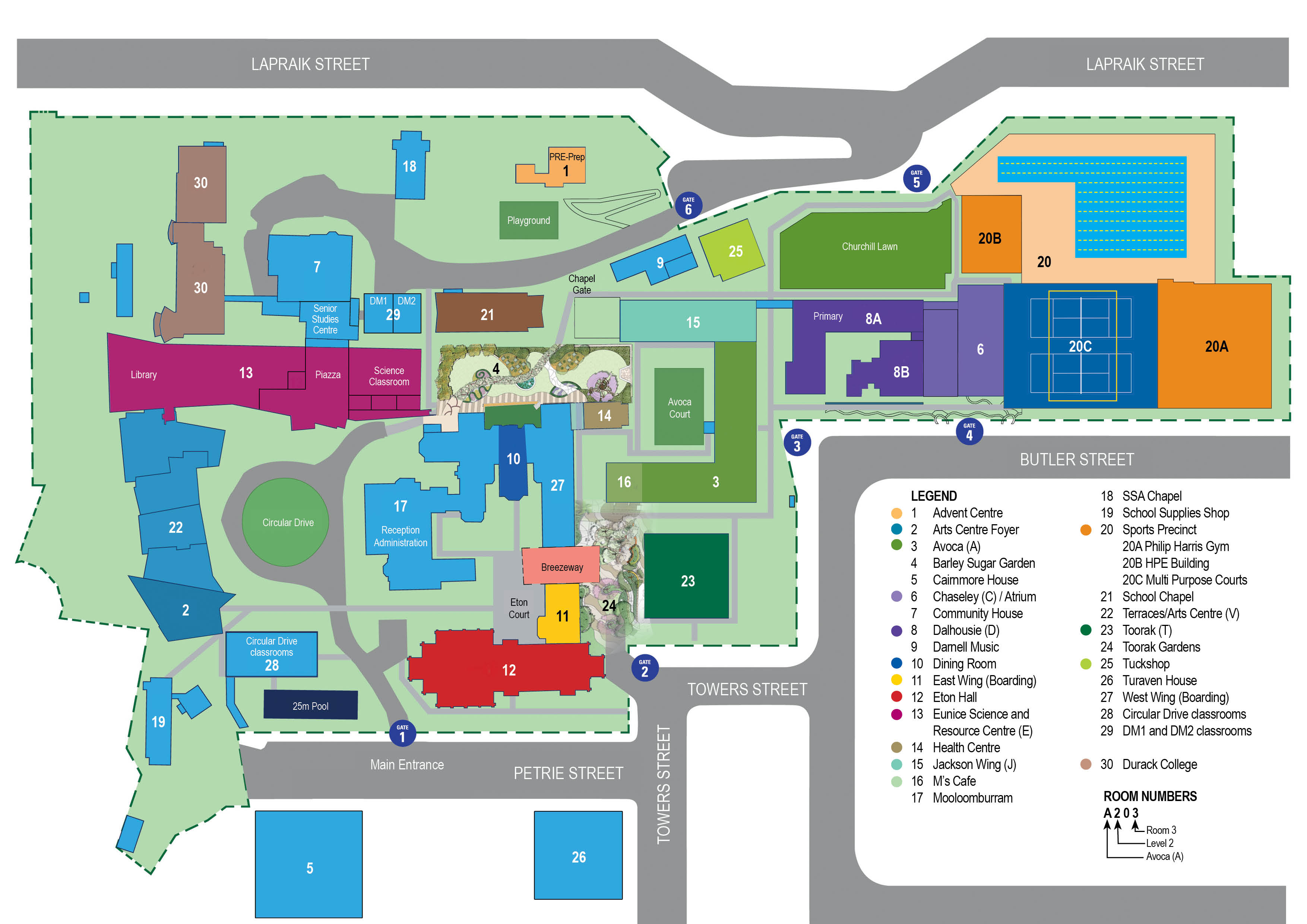 Map of school w Sports Precinct Alphabetical 2023