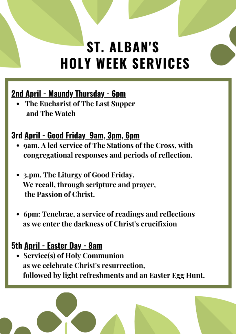 2026 St Alban's Holy Week Services