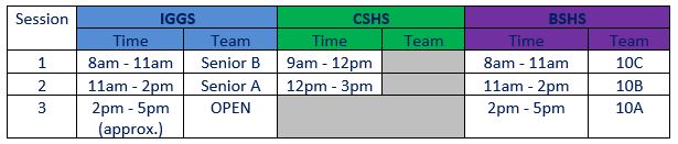 Badminton Schedule Saturday 27 October 2018