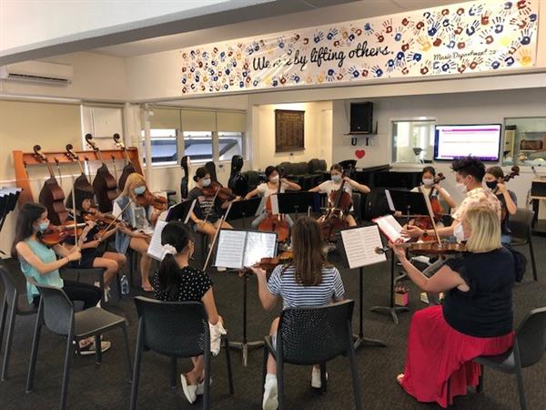 Students rehearsing at the St Margaret