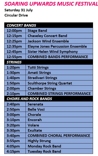 Soaring Upwards Performance Schedule